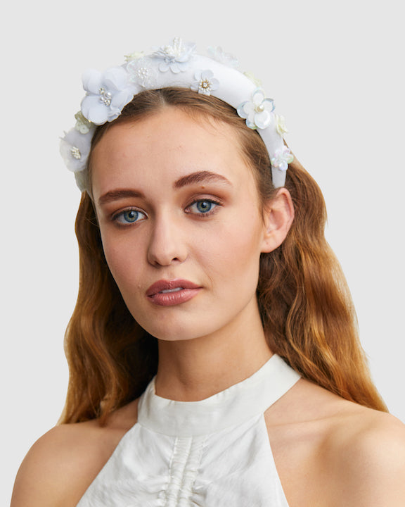 AKIRA Embellished White Bridal Headpiece by FORD MILLINERY