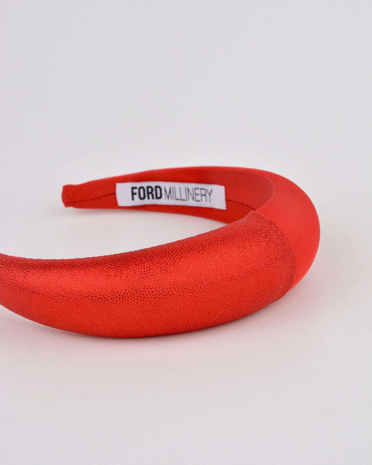 "QUINN" Red Foil Finish and Satin Padded Headband by FORD MILLINERY
