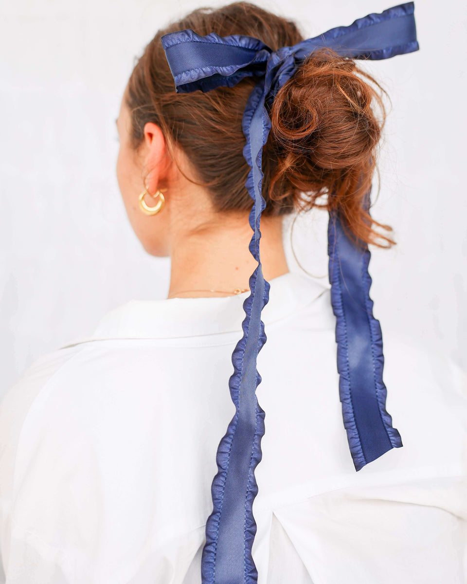 Blue Ruffle Ribbon Length of Navy Blue Ruffled Ribbon by FORD MILLINERY