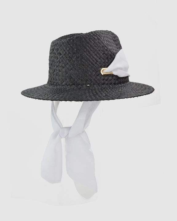 CUBA (black w eyelets white scarf) by FORD MILLINERY- back