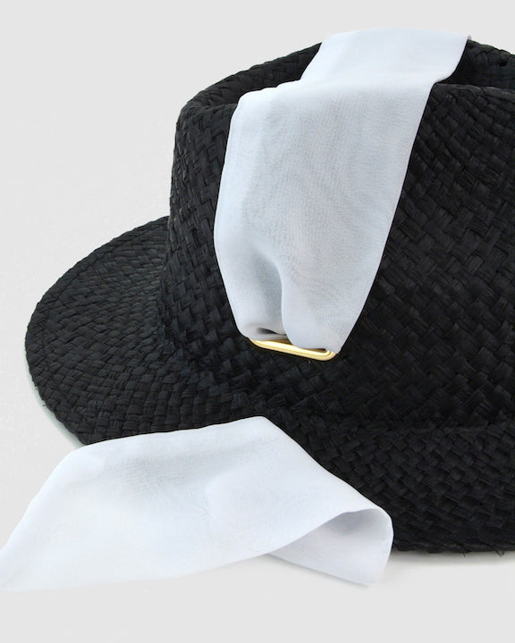 CUBA (black w eyelets white scarf) by FORD MILLINERY- close up