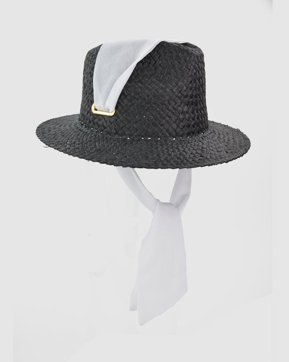 CUBA (black w eyelets white scarf) by FORD MILLINERY