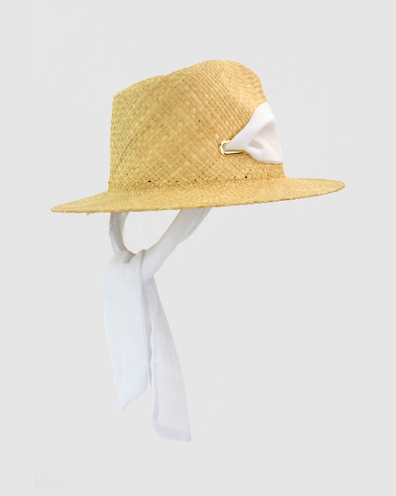 CUBA (straw w eyelet white scarf) by FORD MILLINERY- back
