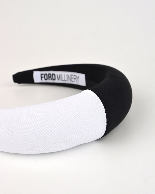 LANA Black & White Padded Headband by FORD MILLINERY