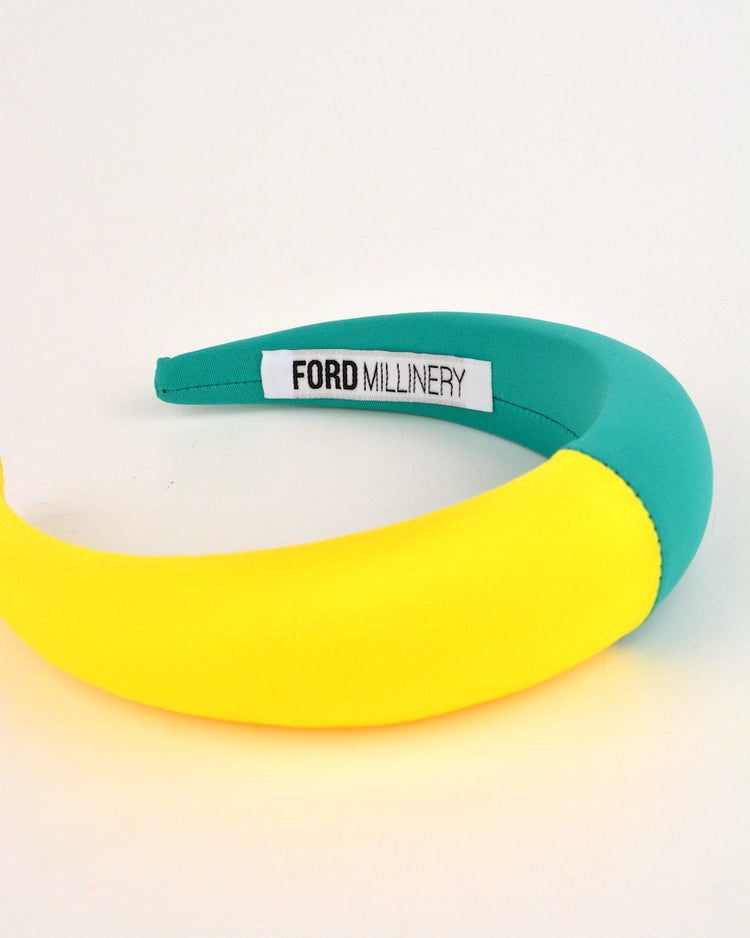 LANA Turquoise & Yellow Padded Headband by FORD MILLINERY