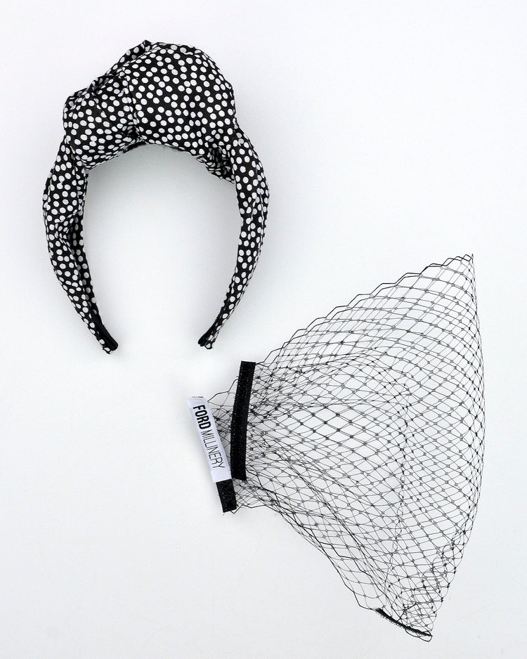 "EZRA" Black Spot Turban Headband by FORD MILLINERY