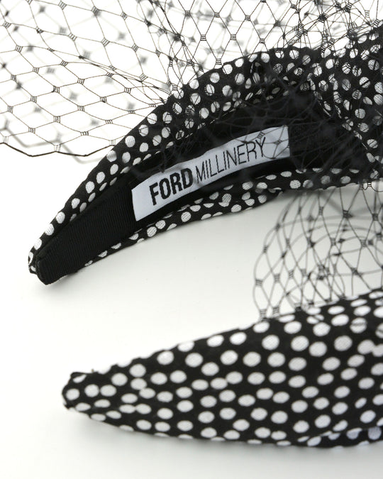 "EZRA" Black Spot Turban Headband by FORD MILLINERY