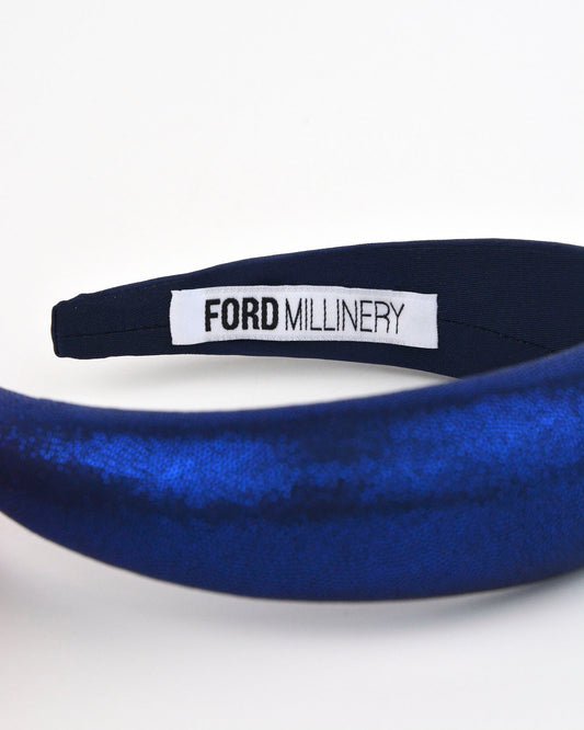"QUINN" Navy Foil Finish and Satin Padded Headband by FORD MILLINERY