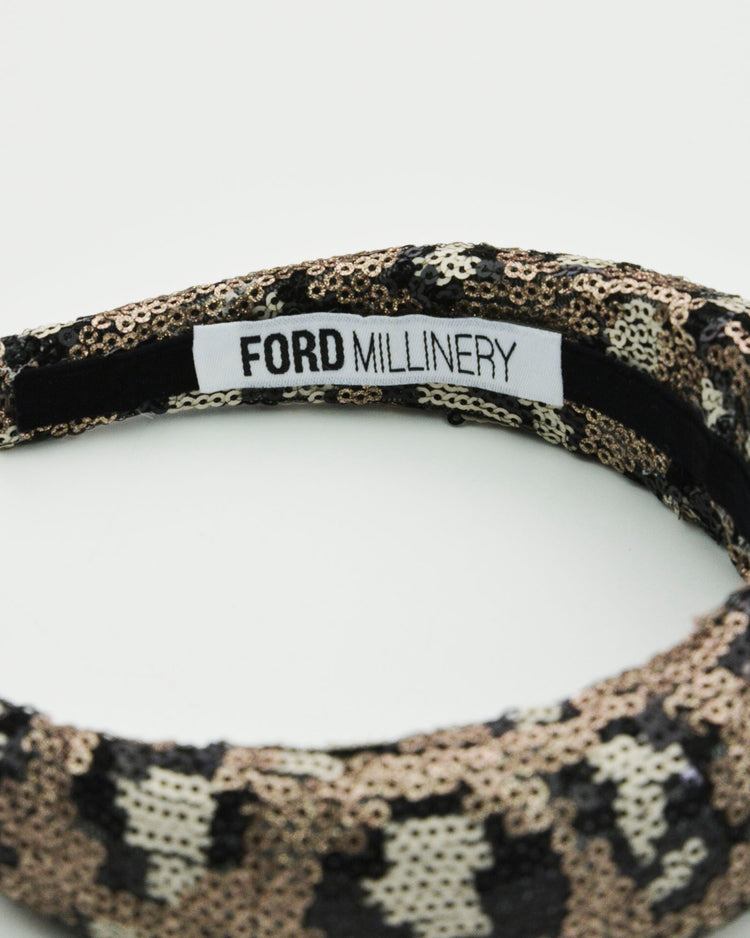 "SASS" Metallic Sequinned Padded Headband by FORD MILLINERY