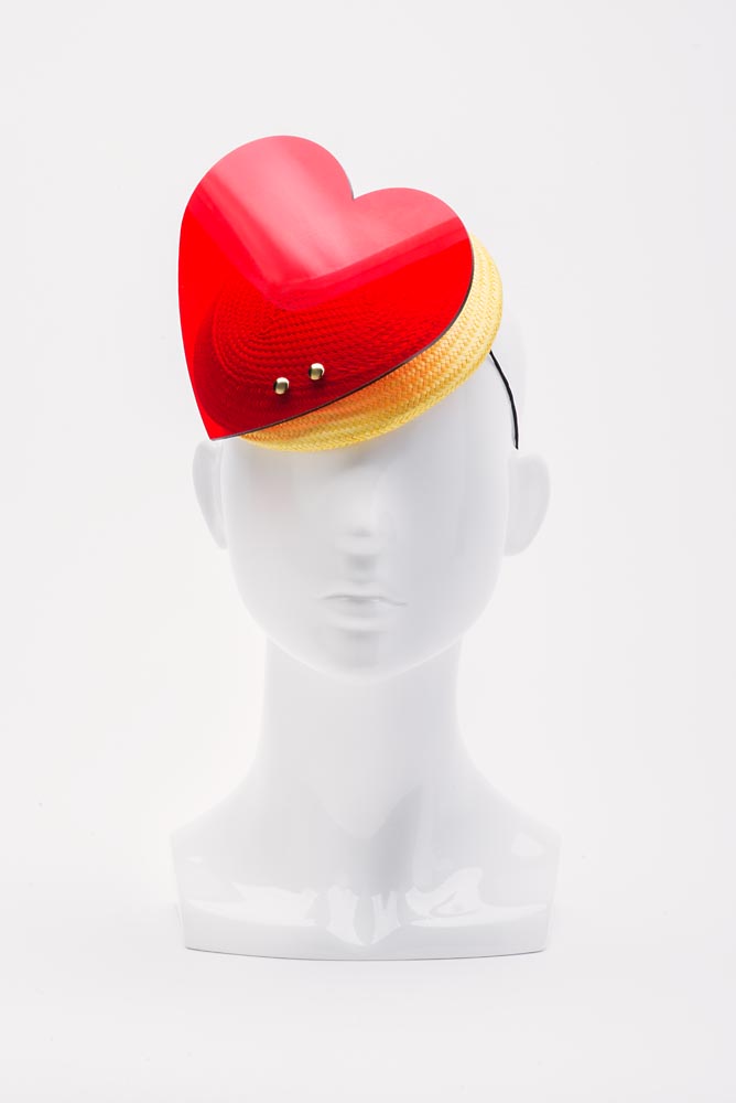 FORD MILLINERY | "Love Me Do" | Red Love Heart on Yellow Headpiece by Chantelle Ford