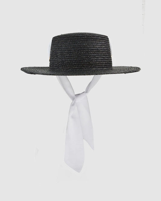 VENICE (black w white scarf) by FORD MILLINERY- front