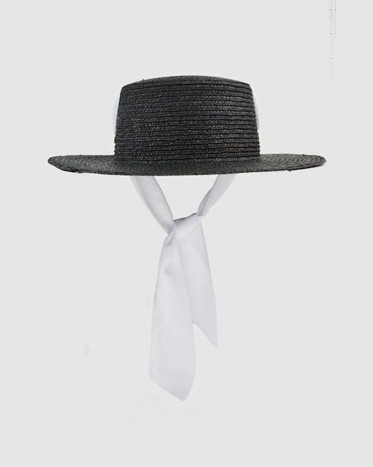 VENICE (black w white scarf) by FORD MILLINERY- front